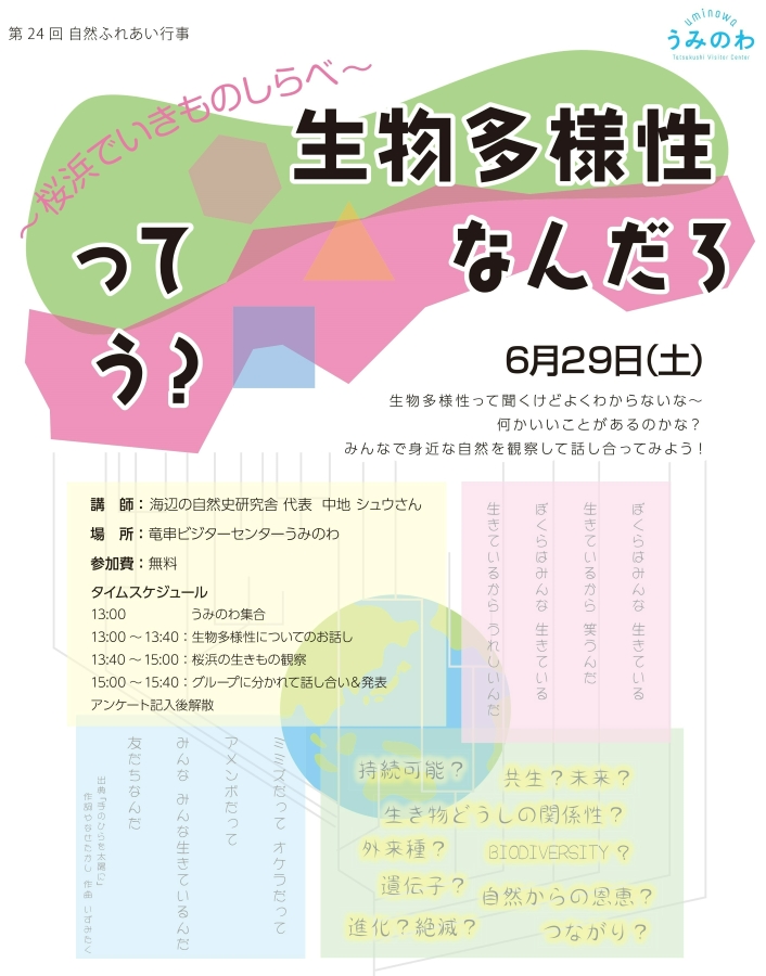 土佐清水市で「～桜浜でいきものしらべ～生物多様性ってなんだろう？」（竜串ビジターセンター「うみのわ」）｜桜浜で生き物を観察し、生物多様性を学びます