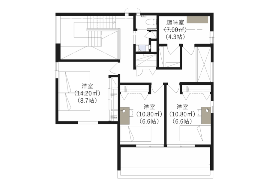 2 階の平面図。床面積：80.30㎡