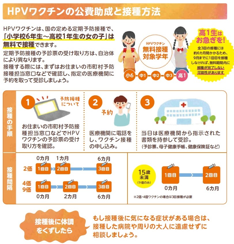 HPVワクチンの公費助成と接種方法（高知県健康対策課提供）