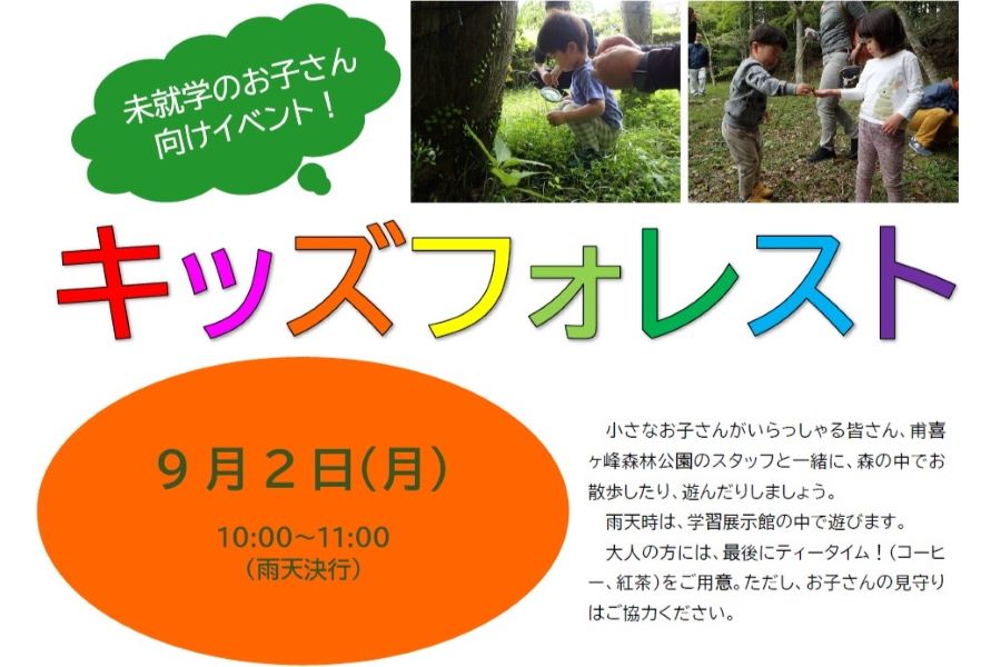 【2024年9月】香美市で「キッズフォレスト」（高知県立甫喜ケ峰森林公園）｜森の中でのんびり遊ぼう！未就学児とその家族が対象です