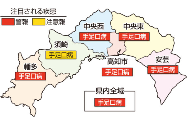 手足口病が高知県全域、安芸、中央東、高知市、中央西、幡多で警報です｜高知県の感染症情報（2024年10月7～13日）