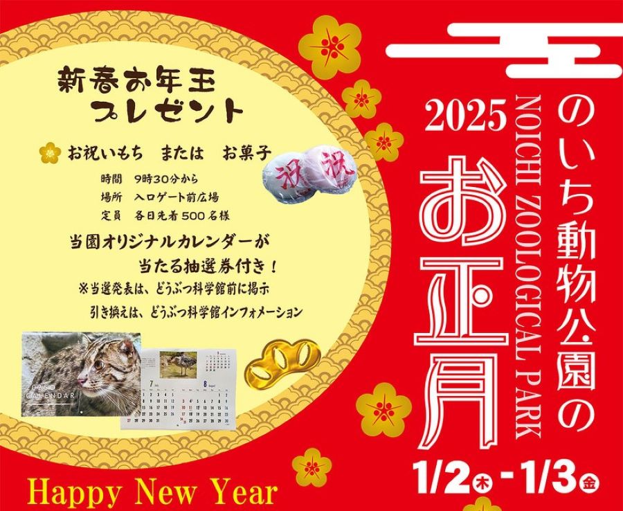 【2025年】香南市で「のいち動物公園のお正月」｜お祝い餅またはお菓子をプレゼント！12/14（土）から「ヘビ展」が始まります