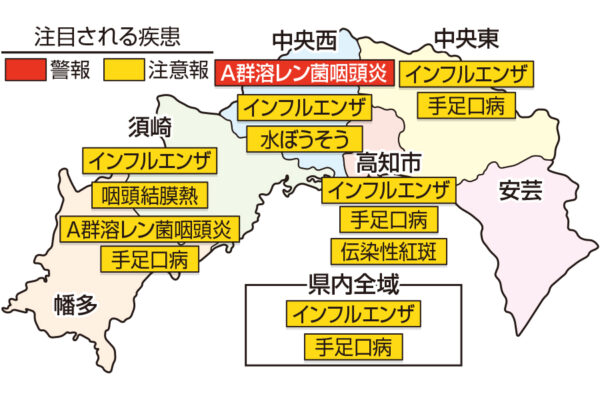 インフルエンザが急増し、高知県全域で注意報。手足口病が高知県全域で注意報です｜高知県の感染症情報（2024年12月9～15日）