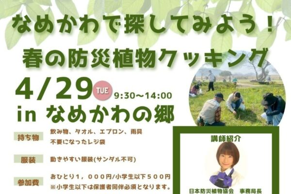 本山町で「春の防災植物クッキング」（なめかわの郷）｜身近な野草「防災植物」って知ってる？学んで、採って、いただきます！