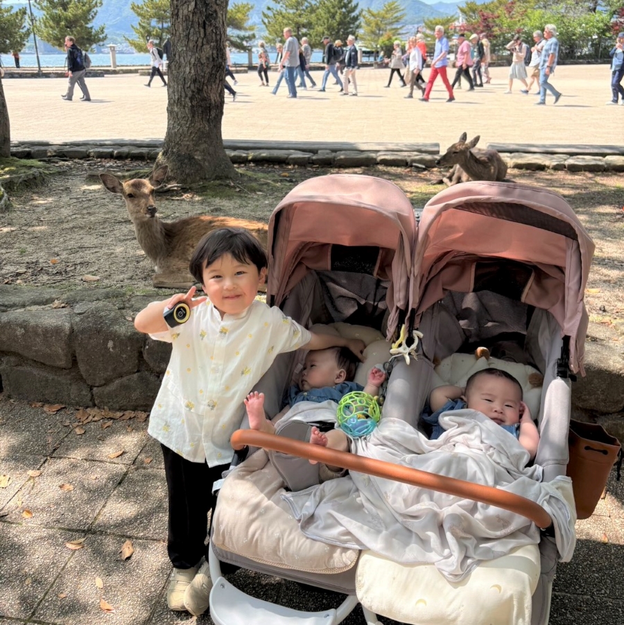 最近は双子用ベビーカーでおでかけしています!