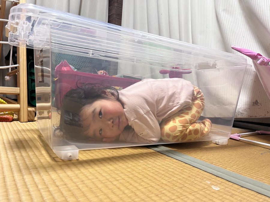 【はじめての透明のハコ】おもちゃ入れに買ったはずがおもちゃをぜーんぶのけて入ってた