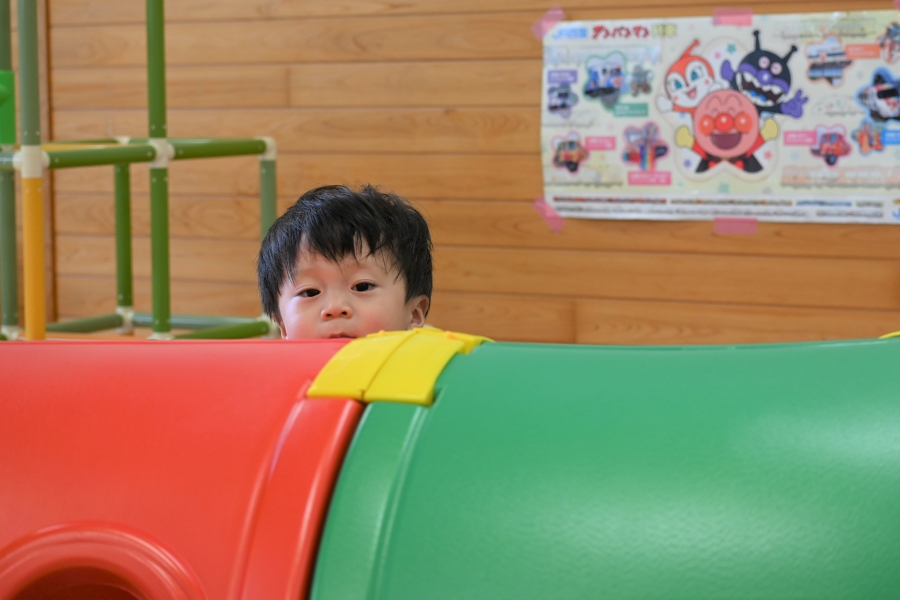 お母さんから離れて探検中