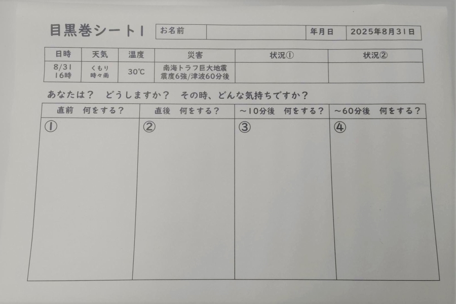 こちらが「目黒巻」のシート。自分の状況を設定するところから始めます