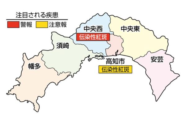 伝染性紅斑が中央西で警報、高知市で注意報です｜高知県の感染症情報（2025年10月13～19日）