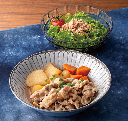 「カットミール」の献立例。根菜のカットは手間がかかりますよね