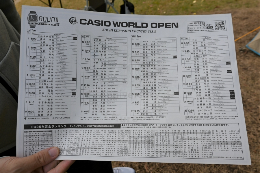 お目当ての選手はアウトから？インから？入り口で渡されるマップの裏にペアリング表が記載されています