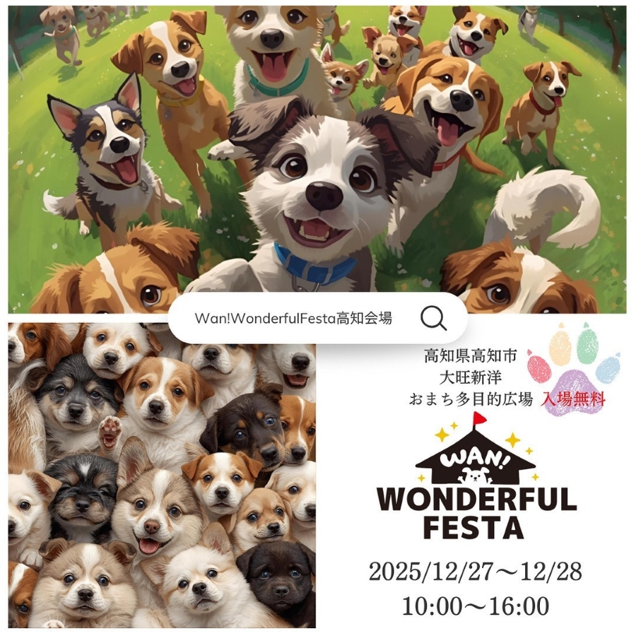 【2025年】高知市で「Wan!WonderfulFesta高知会場」（おまち多目的広場）｜30メートル走、待てグランプリ、おやつ・雑貨販売…飼い犬と参加できるドッグイベントです