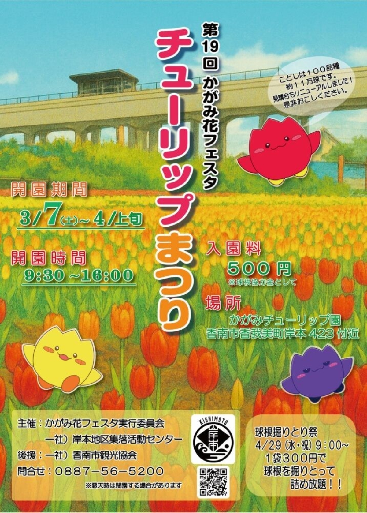 【2026年】香南市で3/7から「第19回かがみ花フェスタ　チューリップまつり」（かがみチューリップ園）｜100品種、約11万球のチューリップが楽しめます