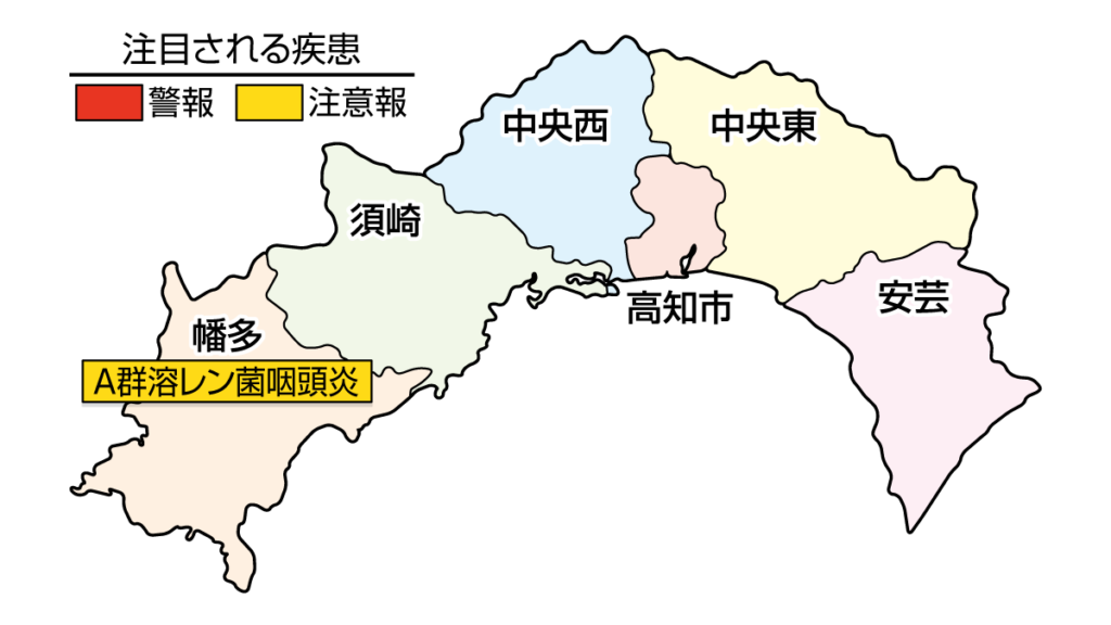 Ａ群溶レン菌咽頭炎が幡多で注意報です｜高知県の感染症情報（2026年3月2日～8日）