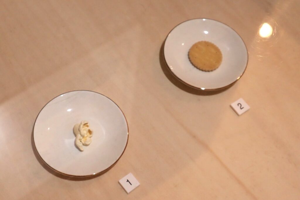 左がポップコーン、右がビスケット