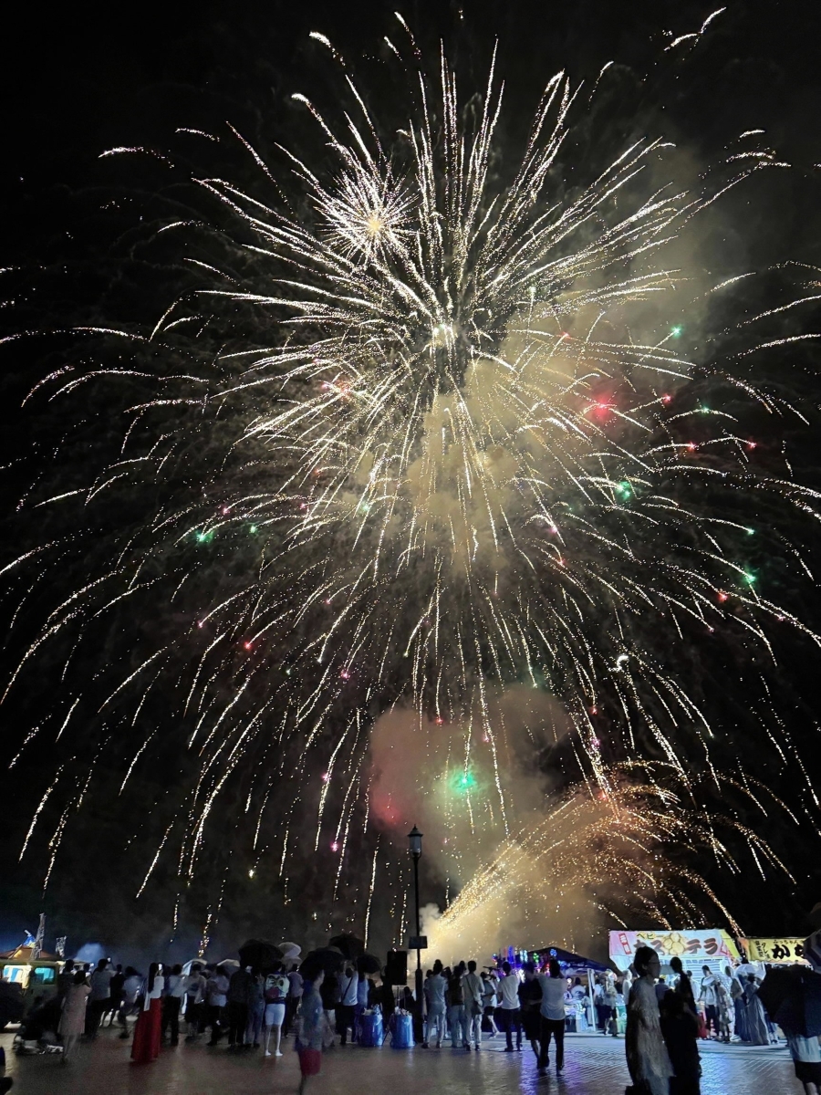 夜空を彩った納涼祭フィナーレの花火（東洋町の白浜海水浴場）高知新聞Plus2025年7月30日掲載