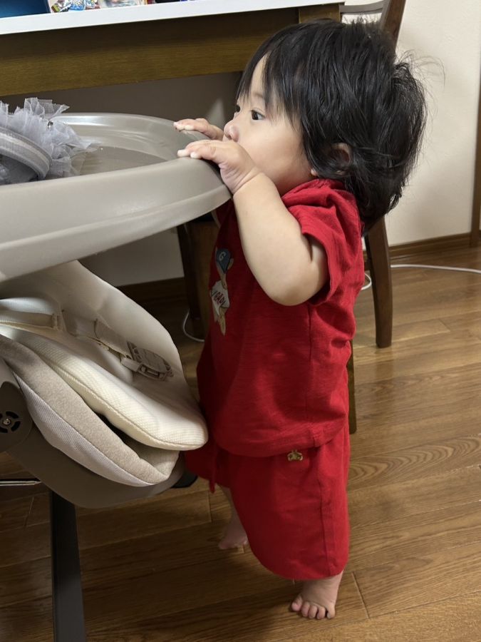 つかまり立ち！ポイントは背伸びをしている所！