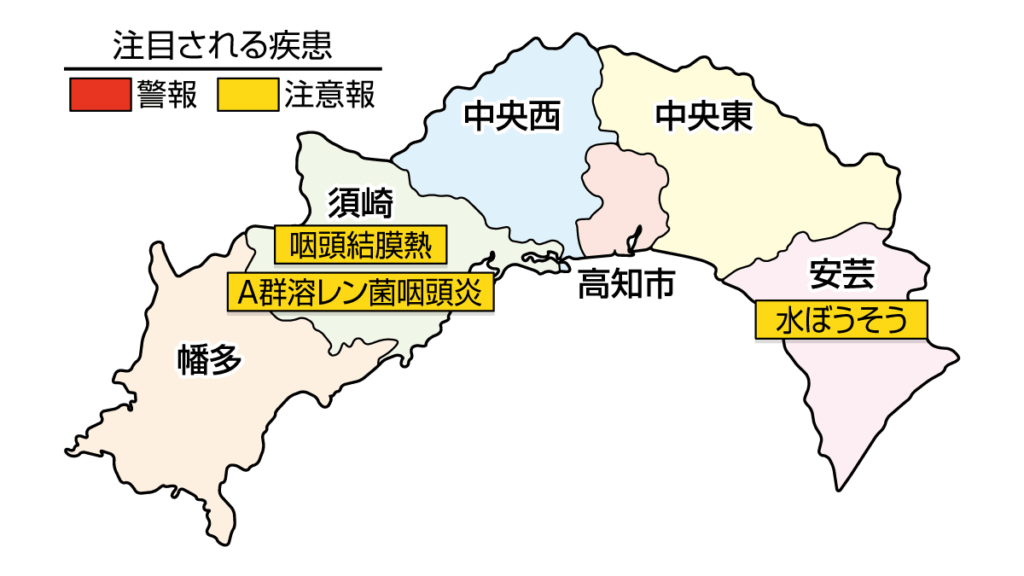 水ぼうそうが安芸、咽頭結膜熱とA群溶レン菌咽頭炎が須崎で注意報です｜高知県の感染症情報（2026年8月17～23日）