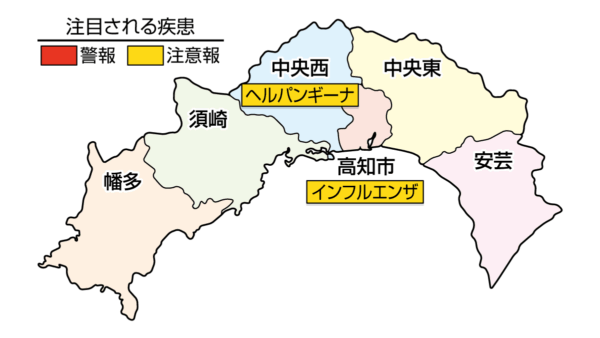 高知市でインフルエンザ、中央西でヘルパンギーナが注意報です｜高知県の感染症情報（2026年9月28日～10月4日）